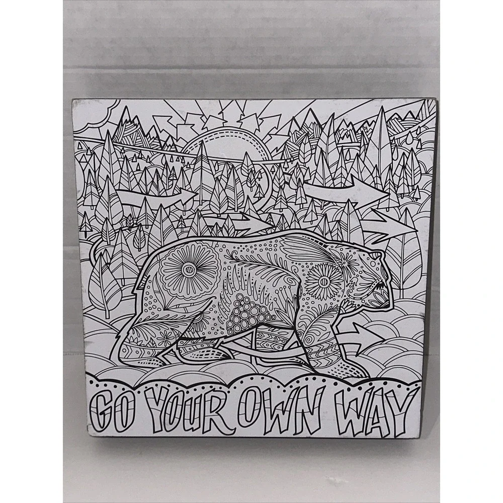 Primitives by Kathy Go Your Own Way Bear Wood Box Sign Johnny Carrillo Art 8x8
